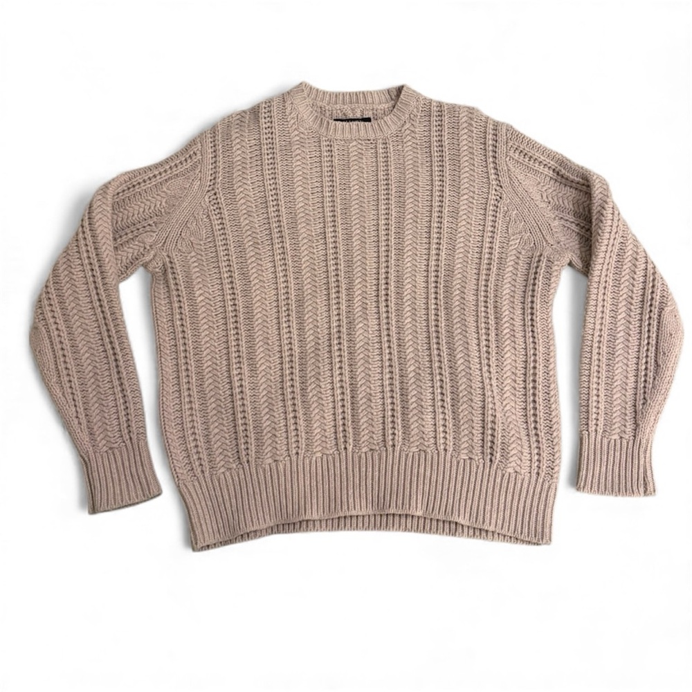 AllSaints Oversized Cable Knit Sweater – Neutral Taupe- Large